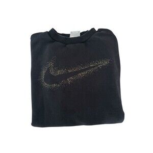 Girls Black / Gold Nike Swoosh Black Crewneck Sweatshirt Size M